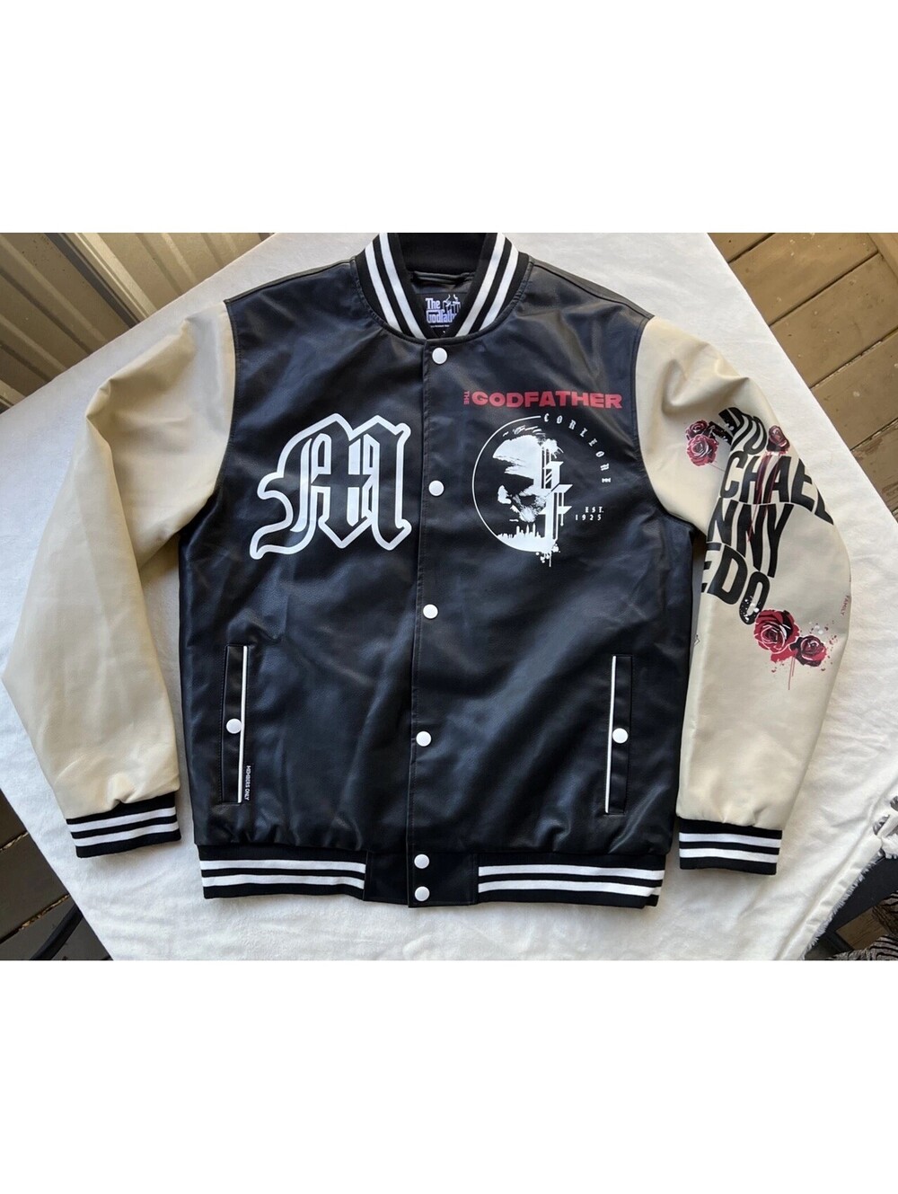 Members Only x The Godfather Varsity Jacket Bomber M Faux Leather Quilted